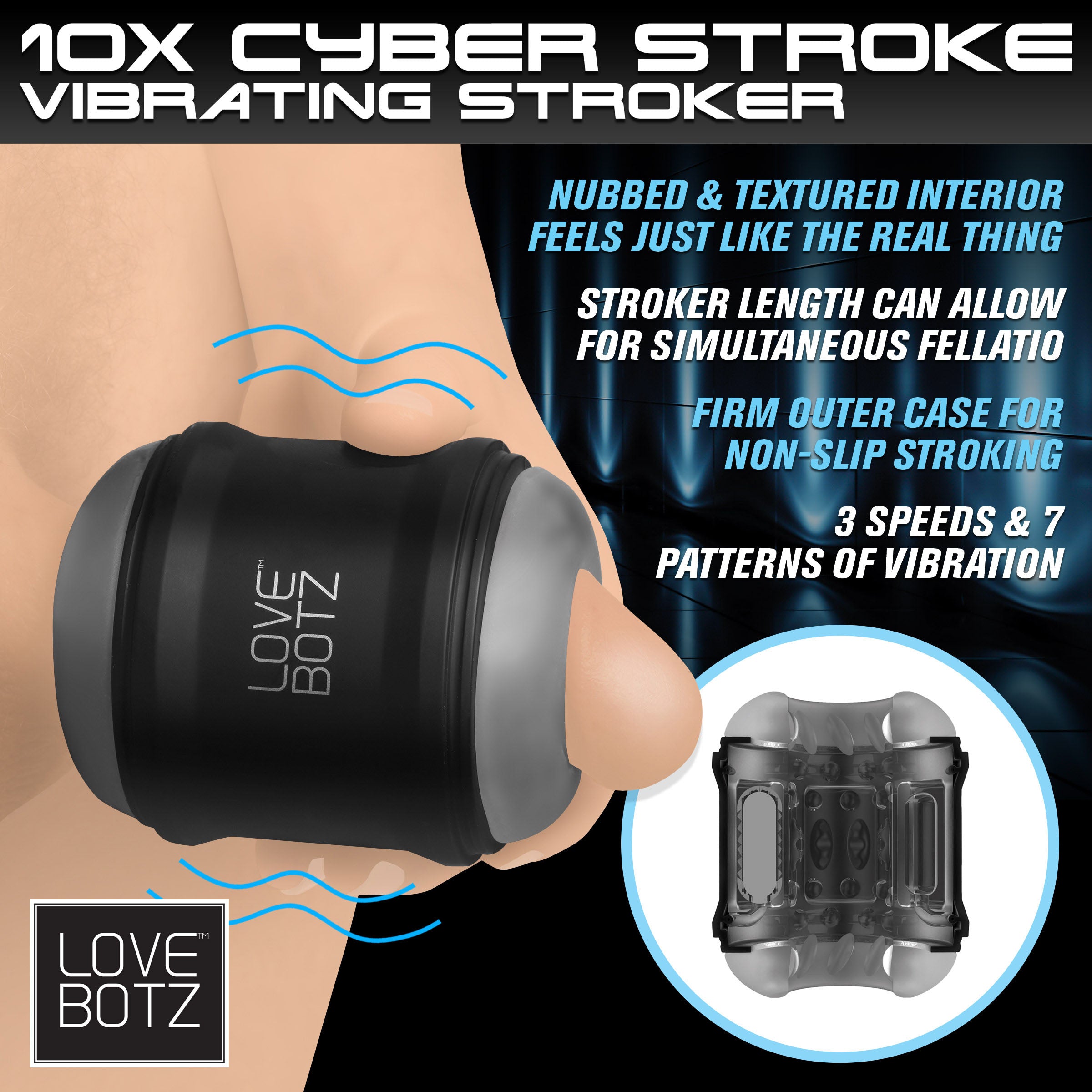 Cyber Stroke Vibrating Stroker - XrBrands.com XR Brands Cyber Stroke Vibrating Stroker - XrBrands.com XR Brands