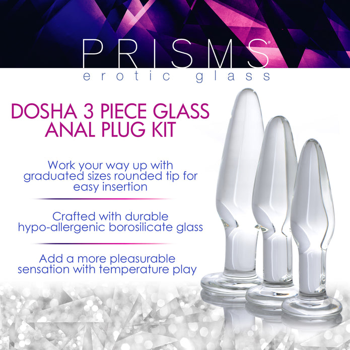 Dosha 3 Piece Glass Anal Plug Kit XR Brands Dosha 3 Piece Glass Anal Plug Kit XR Brands