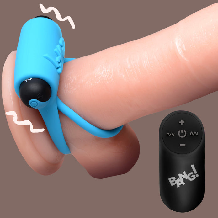28X Remote Control Vibrating Cock Ring & Bullet - Blue XR Brands 28X Remote Control Vibrating Cock Ring & Bullet - Blue XR Brands