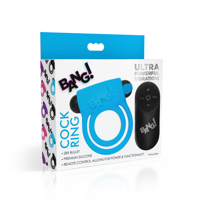 28X Remote Control Vibrating Cock Ring & Bullet - Blue XR Brands 28X Remote Control Vibrating Cock Ring & Bullet - Blue XR Brands