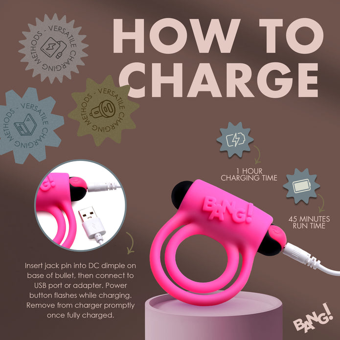 28X Remote Control Vibrating Cock Ring & Bullet - Pink XR Brands 28X Remote Control Vibrating Cock Ring & Bullet - Pink XR Brands