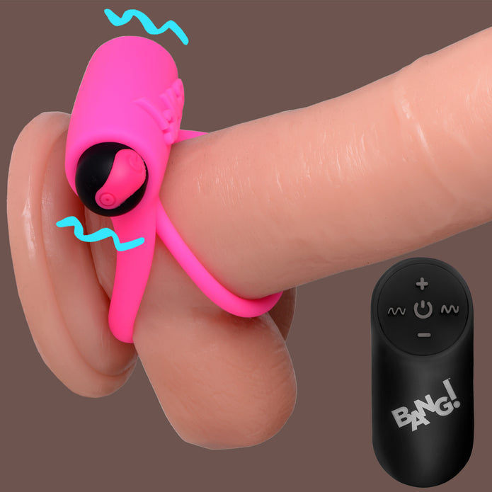 28X Remote Control Vibrating Cock Ring & Bullet - Pink XR Brands 28X Remote Control Vibrating Cock Ring & Bullet - Pink XR Brands