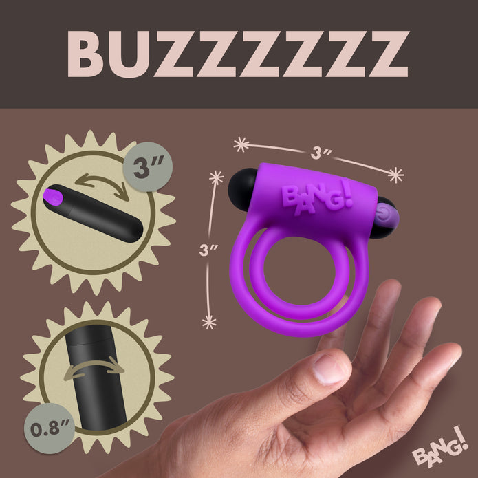 28X Remote Control Vibrating Cock Ring & Bullet - Purple XR Brands 28X Remote Control Vibrating Cock Ring & Bullet - Purple XR Brands
