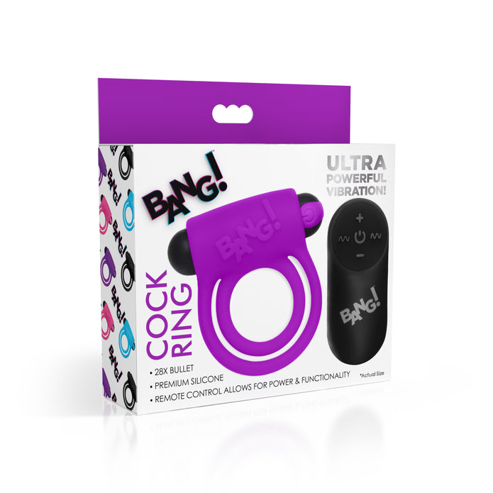 28X Remote Control Vibrating Cock Ring & Bullet - Purple XR Brands 28X Remote Control Vibrating Cock Ring & Bullet - Purple XR Brands