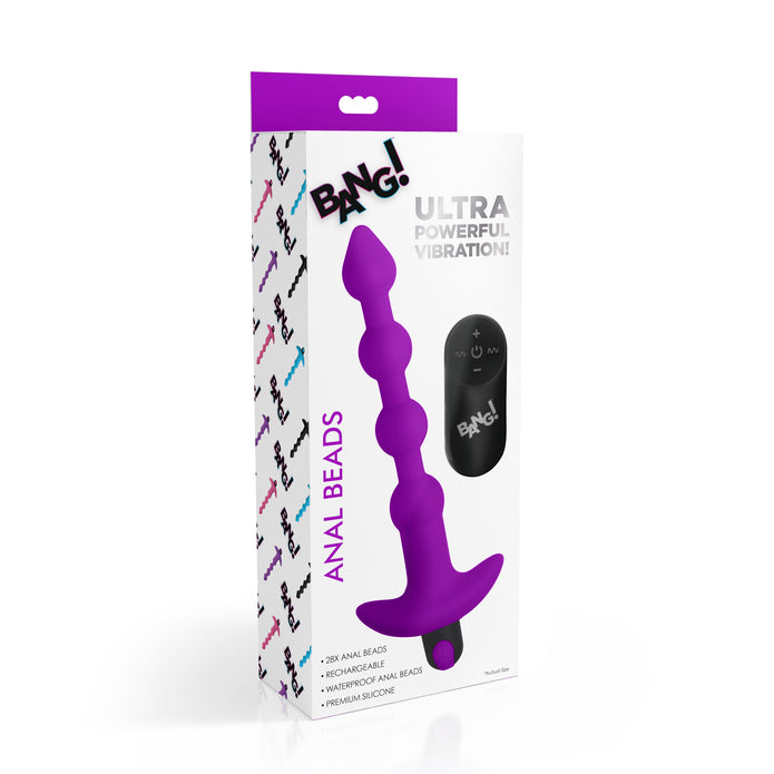 28X Remote Control Vibrating Silicone Anal Beads - Purple XR Brands 28X Remote Control Vibrating Silicone Anal Beads - Purple XR Brands