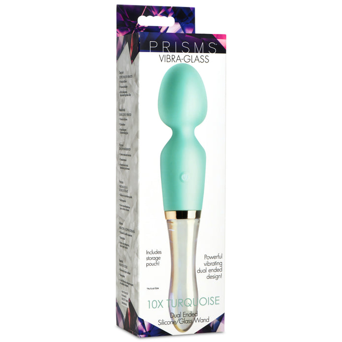 Vibra-Glass 10X Turquoise Dual Ended Silicone/Glass Wand XR Brands Vibra-Glass 10X Turquoise Dual Ended Silicone/Glass Wand XR Brands
