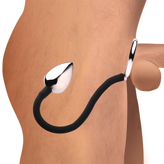 Tug + Plug Cock & Ball Ring with Anal Plug XR Brands Tug + Plug Cock & Ball Ring with Anal Plug XR Brands