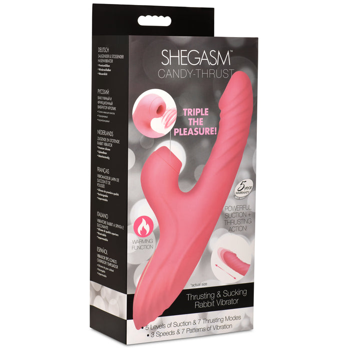 Candy-Thrust Silicone Thrusting and Sucking Rabbit Vibrator XR Brands Candy-Thrust Silicone Thrusting and Sucking Rabbit Vibrator XR Brands