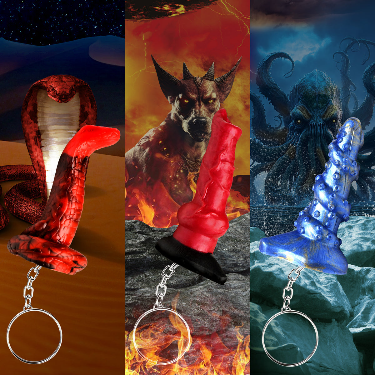 King Cobra, Hell-Hound, & Lord Kraken Keychain Set