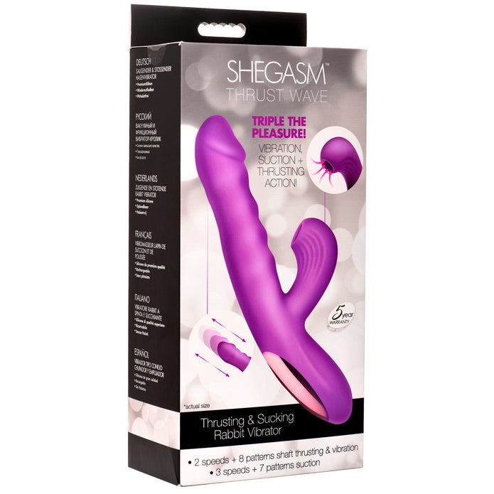 Thrust Wave Thrusting & Sucking Rabbit Vibrator XR Brands Thrust Wave Thrusting & Sucking Rabbit Vibrator XR Brands