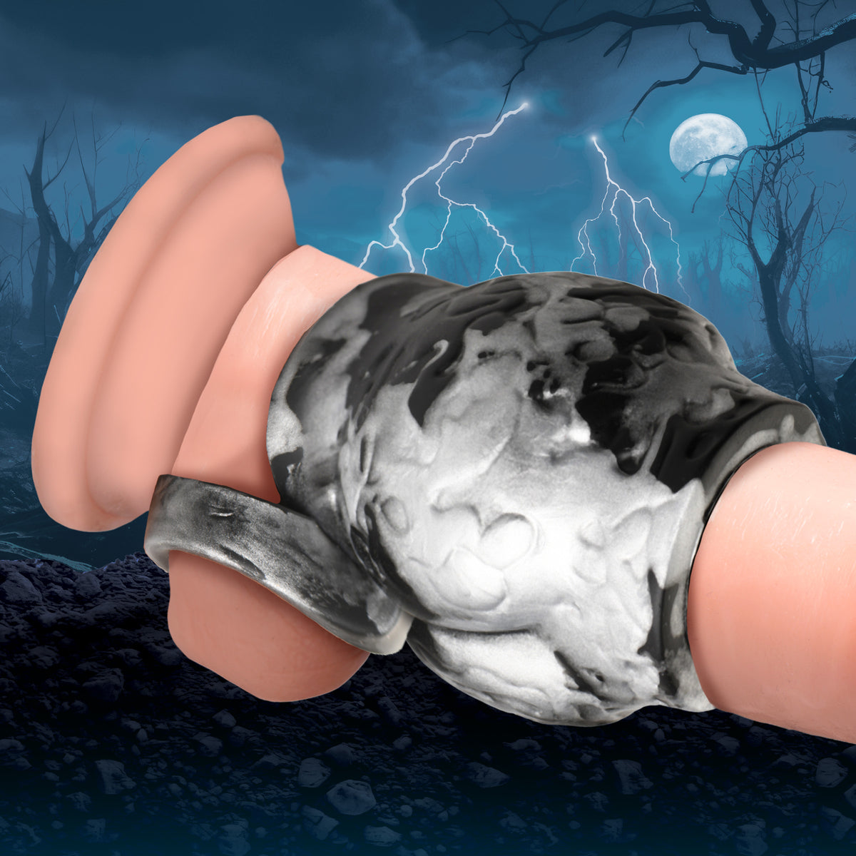 Night Prowler Silicone Penis Sleeve + Ball Stretcher - Medium