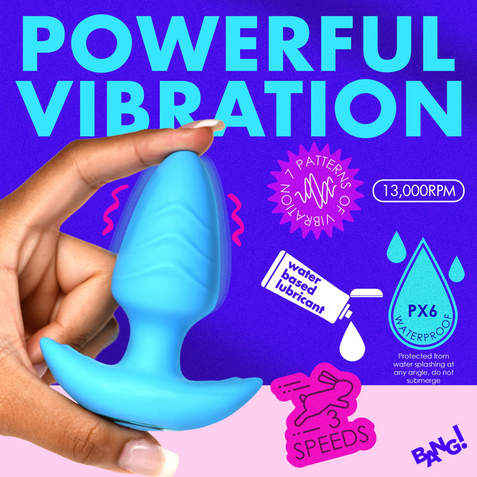 Rotating & Vibrating Silicone Butt Plug w/ Remote - Blue XR Brands Rotating & Vibrating Silicone Butt Plug w/ Remote - Blue XR Brands