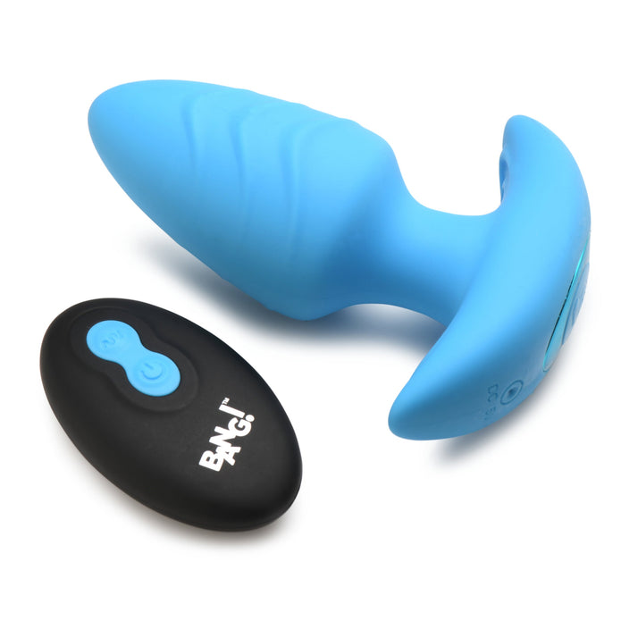 Rotating & Vibrating Silicone Butt Plug w/ Remote - Blue XR Brands Rotating & Vibrating Silicone Butt Plug w/ Remote - Blue XR Brands