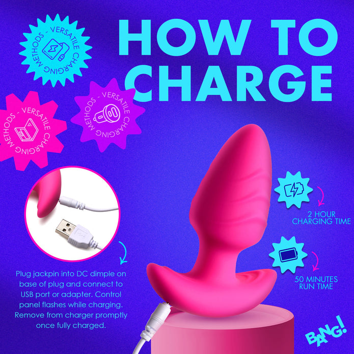 Rotating & Vibrating Silicone Butt Plug w/ Remote - Pink XR Brands Rotating & Vibrating Silicone Butt Plug w/ Remote - Pink XR Brands