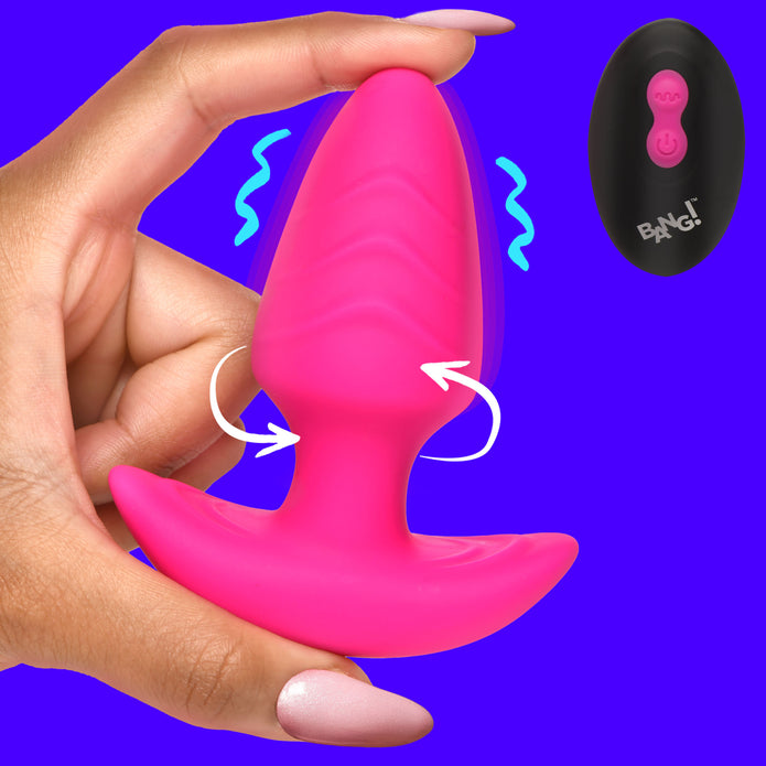 Rotating & Vibrating Silicone Butt Plug w/ Remote - Pink XR Brands Rotating & Vibrating Silicone Butt Plug w/ Remote - Pink XR Brands