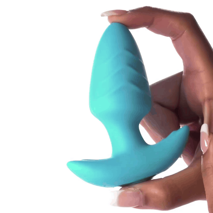 Rotating & Vibrating Silicone Butt Plug w/ Remote - Blue XR Brands Rotating & Vibrating Silicone Butt Plug w/ Remote - Blue XR Brands