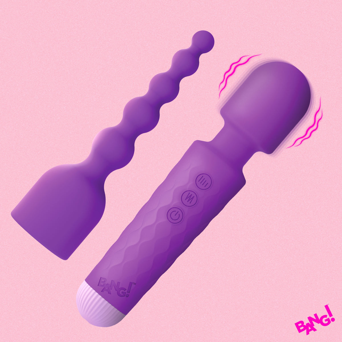 Silicone Vibrating Wand & Anal Beads Attachment - Purple