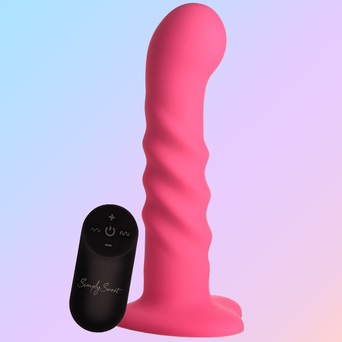 Simply Sweet 21X Vibrating Ribbed Silicone Dildo w/ Remote XR Brands Simply Sweet 21X Vibrating Ribbed Silicone Dildo w/ Remote XR Brands