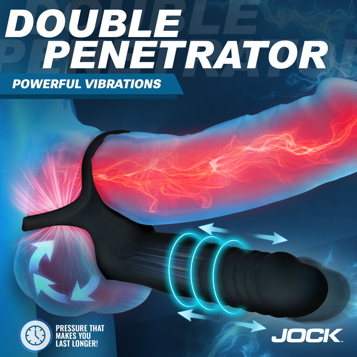 Double Thrust Thrusting & Vibrating Double Penetration C-Ring w/ Remot XR Brands Double Thrust Thrusting & Vibrating Double Penetration C-Ring w/ Remot XR Brands