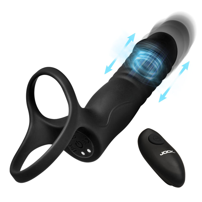 Double Thrust Thrusting & Vibrating Double Penetration C-Ring w/ Remot XR Brands Double Thrust Thrusting & Vibrating Double Penetration C-Ring w/ Remot XR Brands