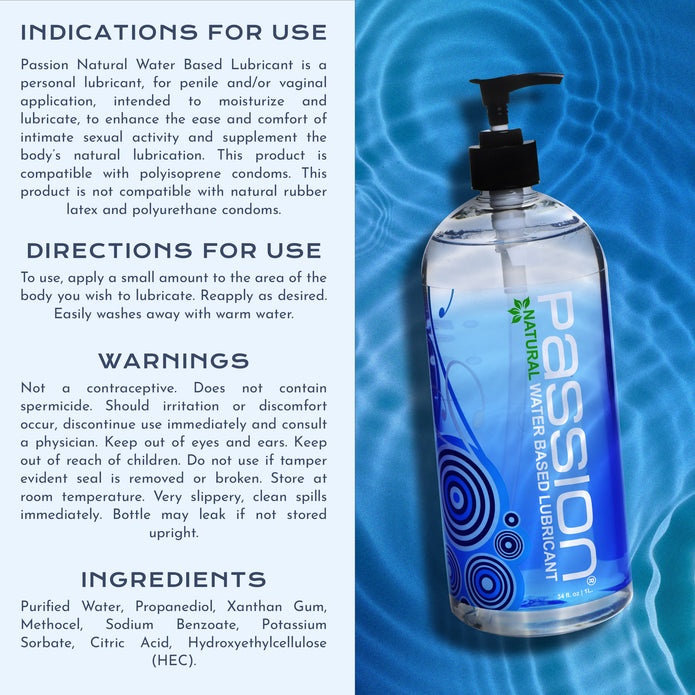 Passion Natural Water-Based Lubricant - 34 oz XR Brands Passion Natural Water-Based Lubricant - 34 oz XR Brands
