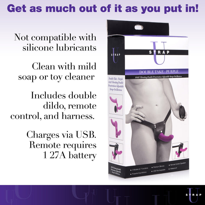 Double Take 10X Double Penetration Vibrating Strap-on Harness - Purple XR Brands Double Take 10X Double Penetration Vibrating Strap-on Harness - Purple XR Brands