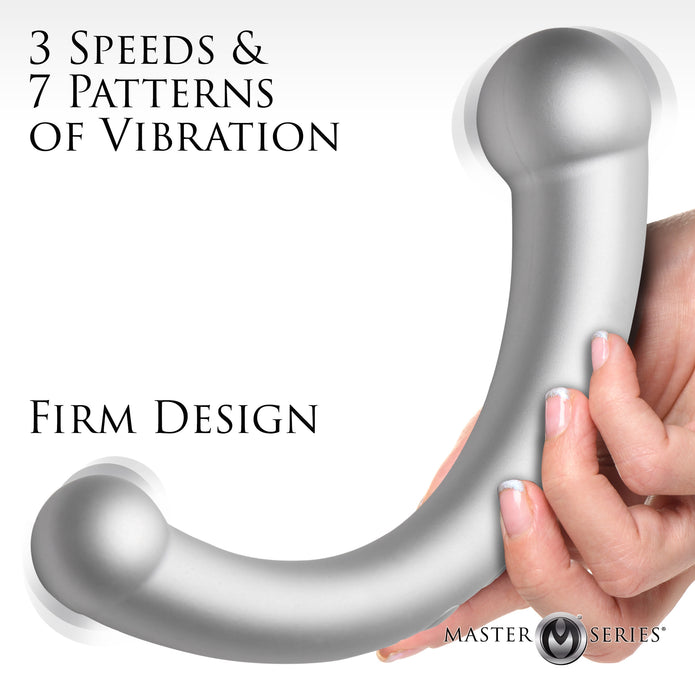 10X Vibra-Crescent Vibrating Silicone Dual Ended Dildo - Silver XR Brands 10X Vibra-Crescent Vibrating Silicone Dual Ended Dildo - Silver XR Brands