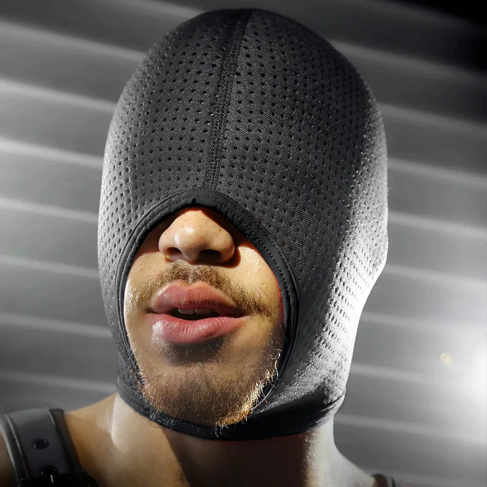 Fort Troff Black Ops perforated bondage hood, shop neoprene hoods online
