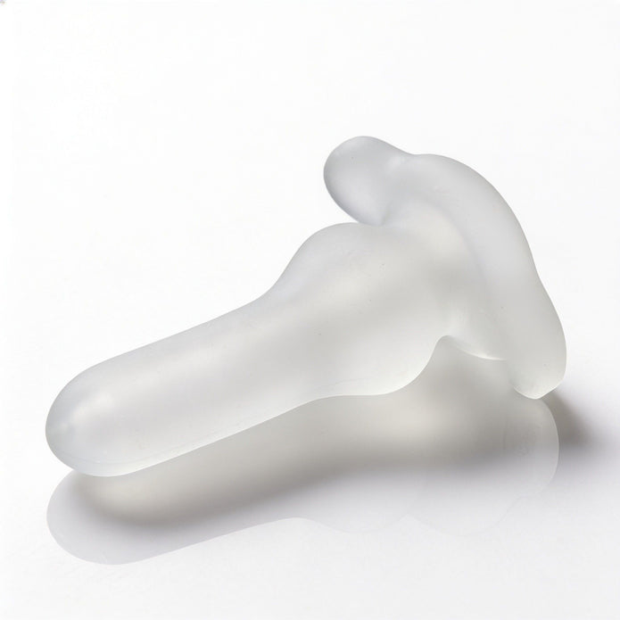 Inception Multi-Functional Sex Sleeve shown from the side, featuring a frosted translucent finish, tapered stroker shaft, and ergonomic flared opening.