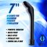 Product feature graphic highlighting the Essential P-Spot Vibe with seven-inch length, powerful vibration, waterproof construction, multi-speed functionality, phthalate-free material, and base-mounted controls.