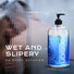 Passion Natural Water Based Lubricant 16 oz bottle displayed beside the text “Wet and Slippery on Every Occasion” with a soft-focus lifestyle background.