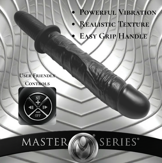 Feature infographic highlighting the Violator 13 Mode XL Dildo Thruster with realistic surface detailing, multiple vibration patterns, ergonomic handle design, and user-friendly controls.