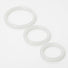 Set of three clear silicone cock rings in graduated sizes made from flexible silicone for customizable comfort and performance enhancement