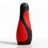 Upright product view of the Vibra Head Bionic Auto Stroker featuring a red and black ergonomic housing, rounded cap, and contoured grip design.