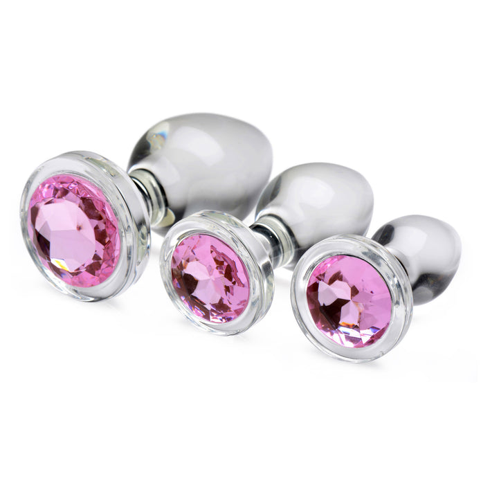 Pink Gem Glass Anal Plug Set XR Brands Pink Gem Glass Anal Plug Set XR Brands
