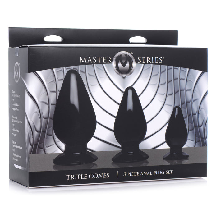 Triple Cones 3 Piece Anal Plug Set - Black XR Brands Triple Cones 3 Piece Anal Plug Set - Black XR Brands