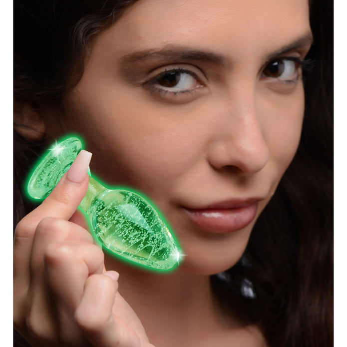 Glow-in-the-Dark Glass Anal Plug - Small XR Brands Glow-in-the-Dark Glass Anal Plug - Small XR Brands