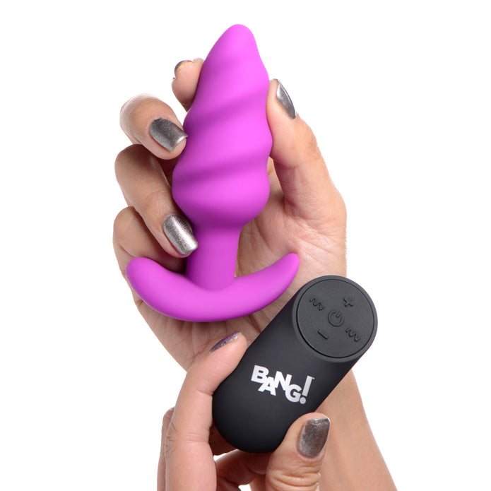 21X Remote Control Vibrating Silicone Swirl Butt Plug - Purple