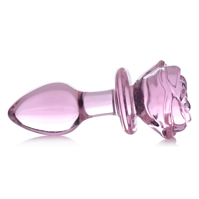 Pink Rose Glass Anal Plug - Medium