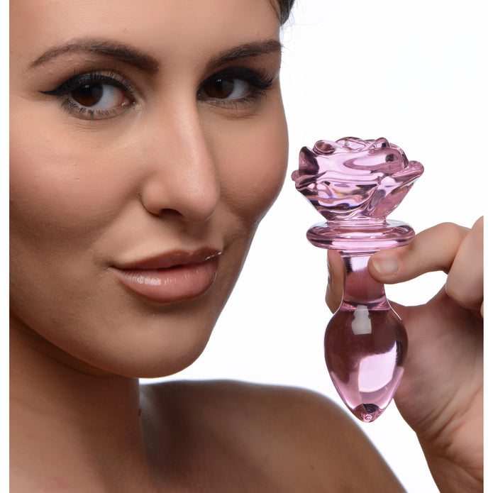Pink Rose Glass Anal Plug - Medium XR Brands Pink Rose Glass Anal Plug - Medium XR Brands