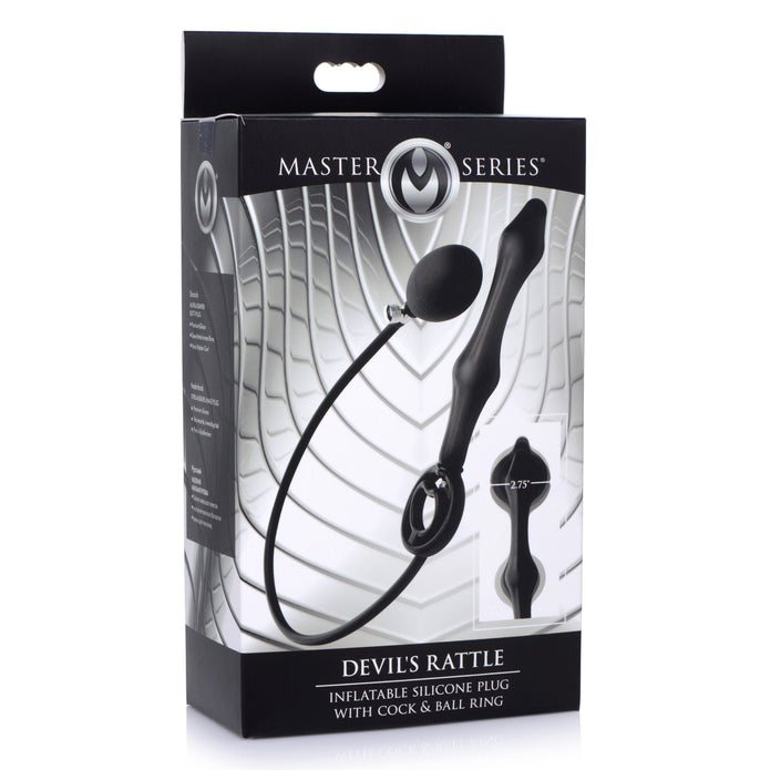 Devils Rattle Inflatable Silicone Anal Plug with Cock and Ball Ring