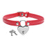 Heart Lock Leather Choker with Lock and Key - Red