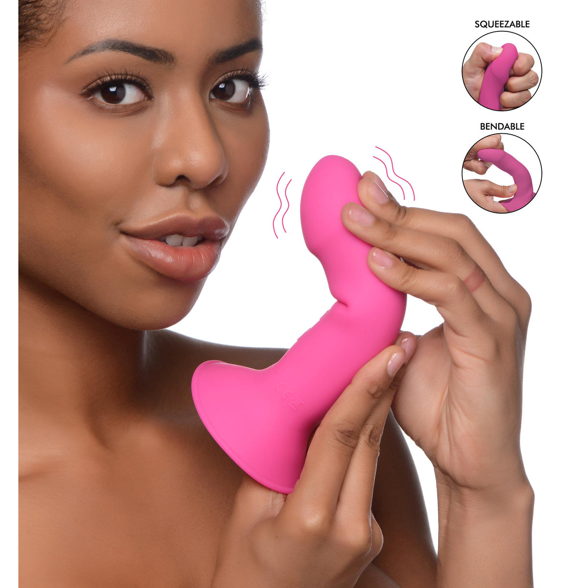 10X Squeezable Vibrating Dildo - Pink