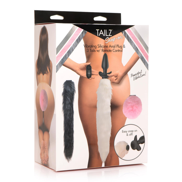 Snap-On Vibrating Silicone Anal Plug & 3 Tails w- Remote Control XR Brands Snap-On Vibrating Silicone Anal Plug & 3 Tails w- Remote Control XR Brands