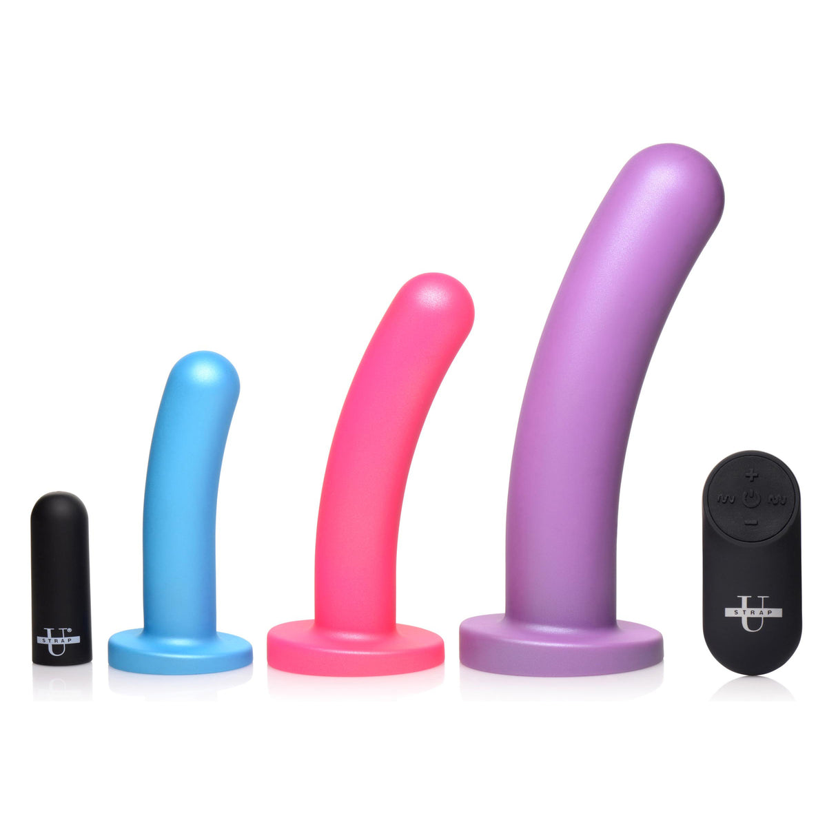 Triple Peg 28X Vibrating Silicone Dildo Set w- Remote