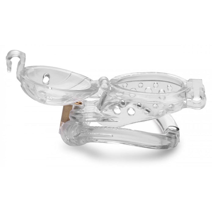 Master Series Custom Lockdown Locking Customizable Chastity Cage With Keys  - Clear