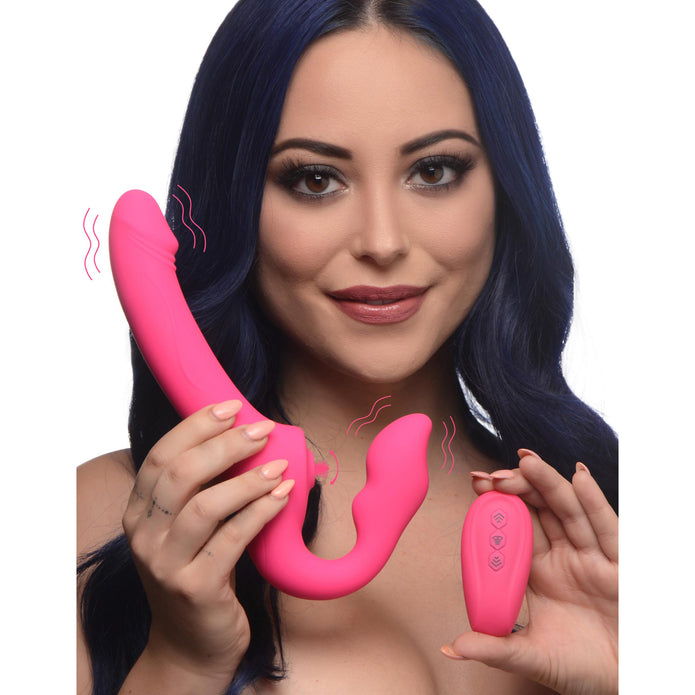 Mighty Licker Licking & Vibrating Strapless Strap-On w- Remote XR Brands Mighty Licker Licking & Vibrating Strapless Strap-On w- Remote XR Brands