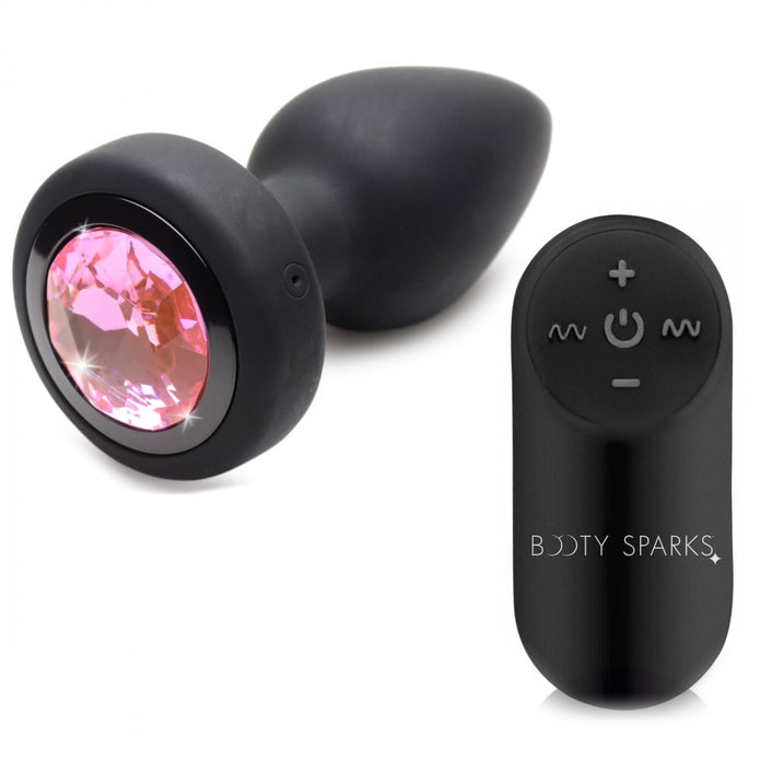 28X Silicone Vibrating Pink Gem Anal Plug w- Remote - Small XR Brands 28X Silicone Vibrating Pink Gem Anal Plug w- Remote - Small XR Brands
