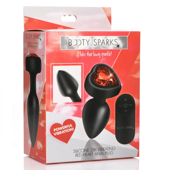 28X Silicone Vibrating Red Heart Anal Plug w- Remote - Small XR Brands 28X Silicone Vibrating Red Heart Anal Plug w- Remote - Small XR Brands
