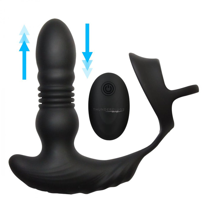 10X Thrusting Silicone Vibrator w- Cock & Ball Strap & Remote XR Brands 10X Thrusting Silicone Vibrator w- Cock & Ball Strap & Remote XR Brands